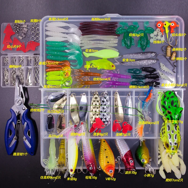 Juego de Señuelos de Pesca mixtos, Kit de cebo suave y duro, plantilla de Metal para pececillos, cuchara, accesorios de aparejos con caja para Lucio, juego de señuelos con manivela - imagen 4