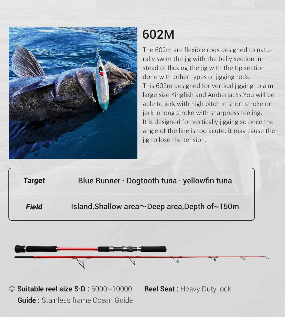 Caña NOEBY K5 en acción para pesca de grandes especies