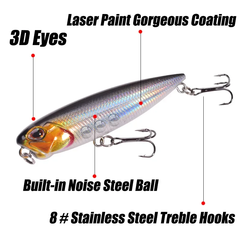 Señuelos de pesca Topwater, 1Ps, 6,5 cm, 5,5g, Swimbait flotante, Wobblers, aparejos, cebo Artificial duro para lubina, Crankbaits - imagen 3