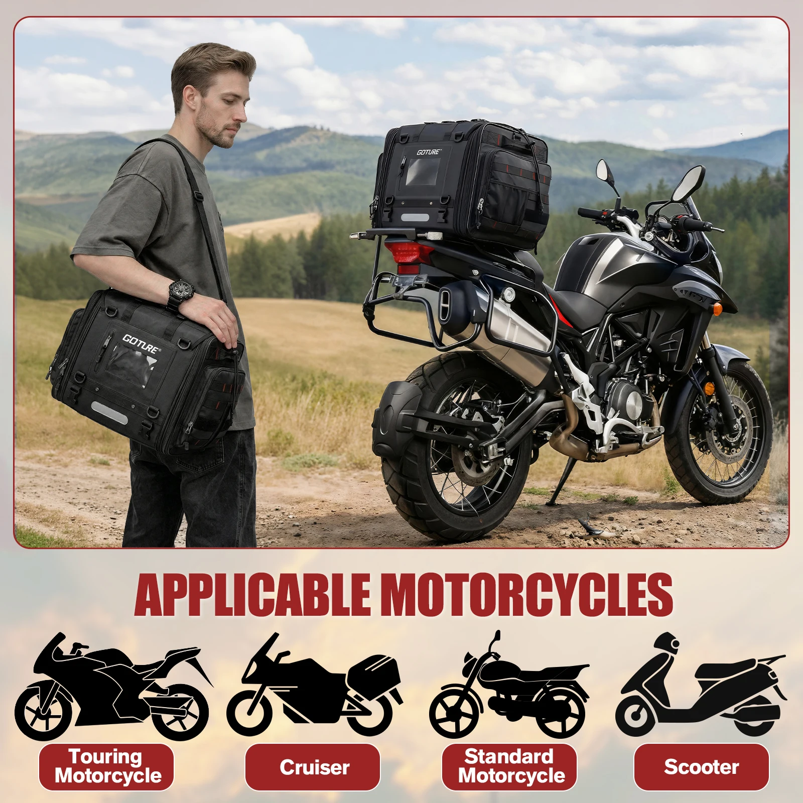 Goture Bolsa trasera impermeable expandible para moto – viajes camping