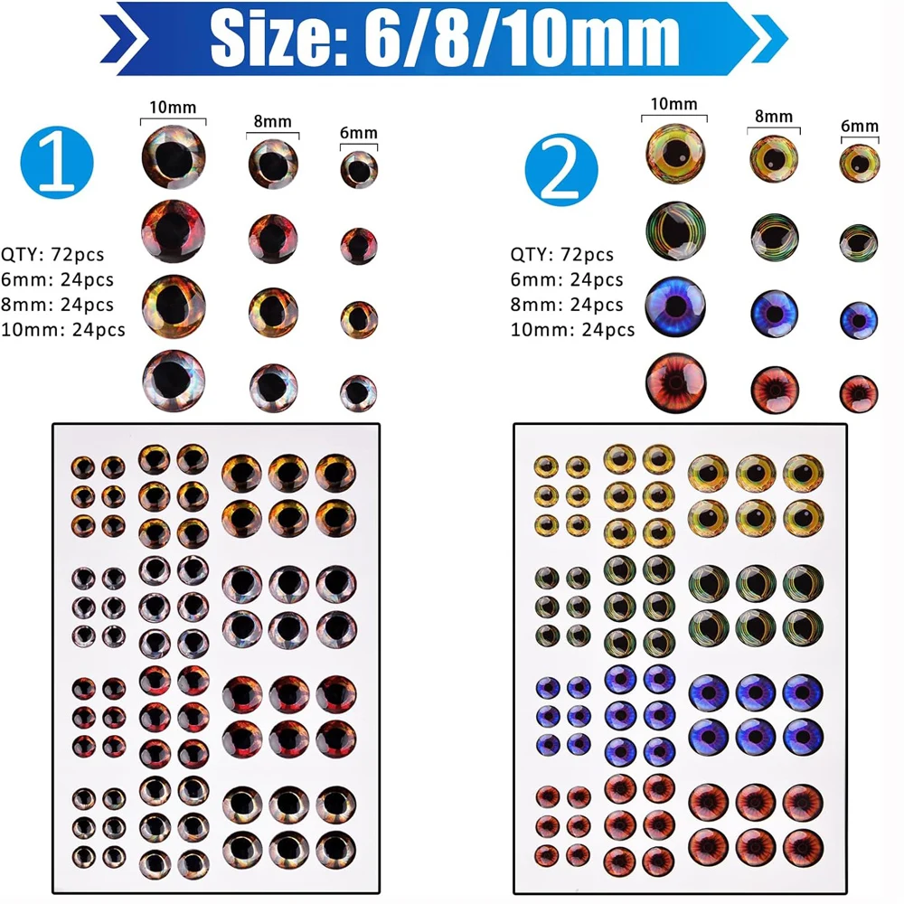 288 Uds ojos de pesca para señuelos 4D/5D ojos de señuelo de pesca holográficos 6/8/10mm pesca con mosca pececillo cebo Artificial aparejos de pesca - imagen 2