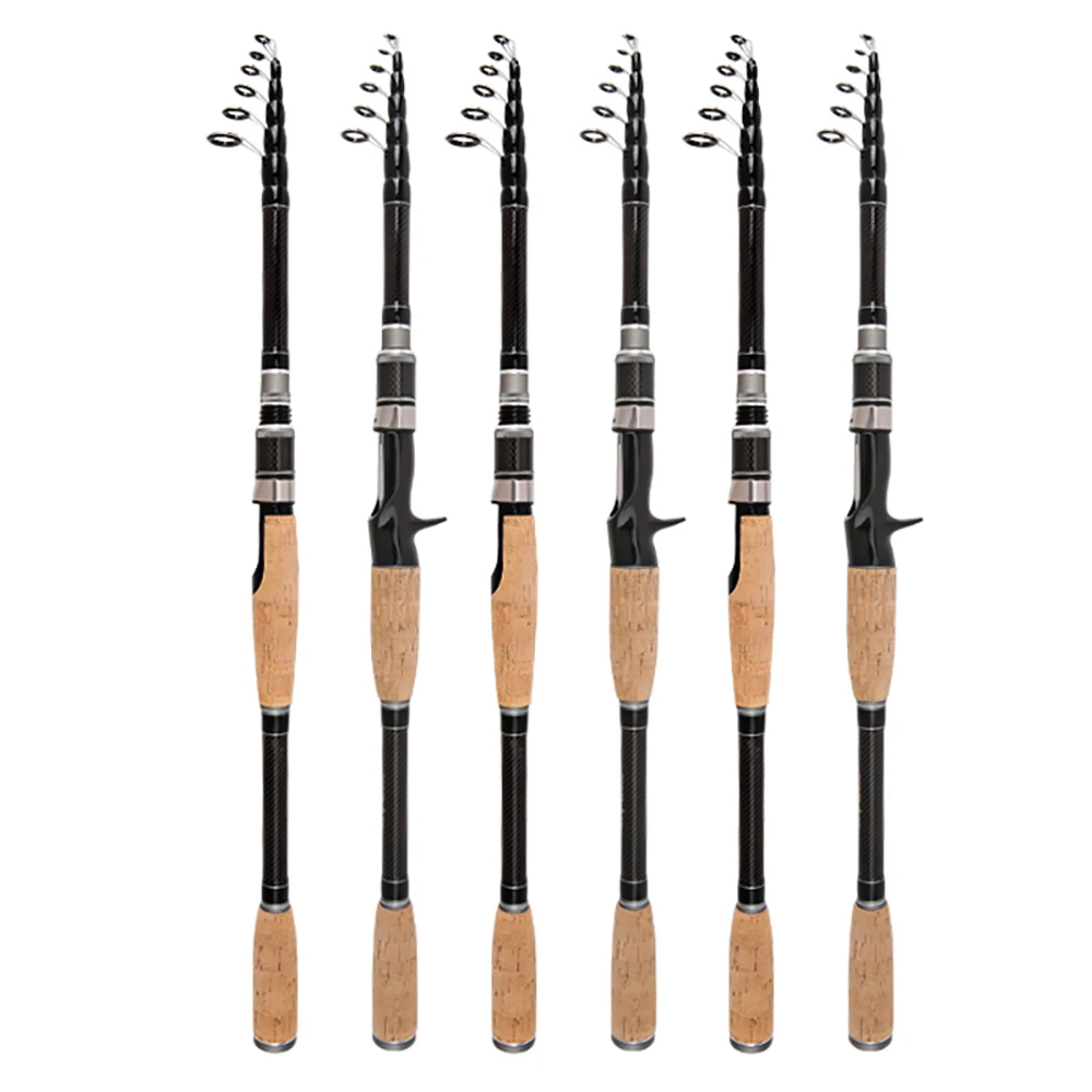 Caña de pescar de carbono con mango de madera telescópico, aparejo de pesca de viaje de fundición giratoria, 1,8 m, 2,1 m, 2,4 m, 2,7 m, 3,0 m, novedad - imagen 2