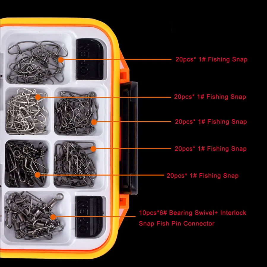 Kit de accesorios de conector de pesca con broches giratorios de pesca, toboganes de plomo, cuentas de línea de pesca, juego de pesca con caja de aparejos - imagen 3