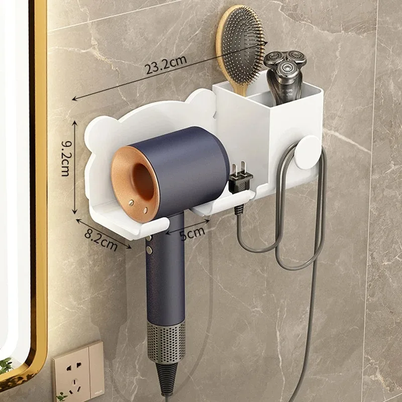 Estante de baño para secador de pelo, soporte colgante sin perforación, almacenamiento de ducha, alambre enrollado, estante de pared - imagen 4