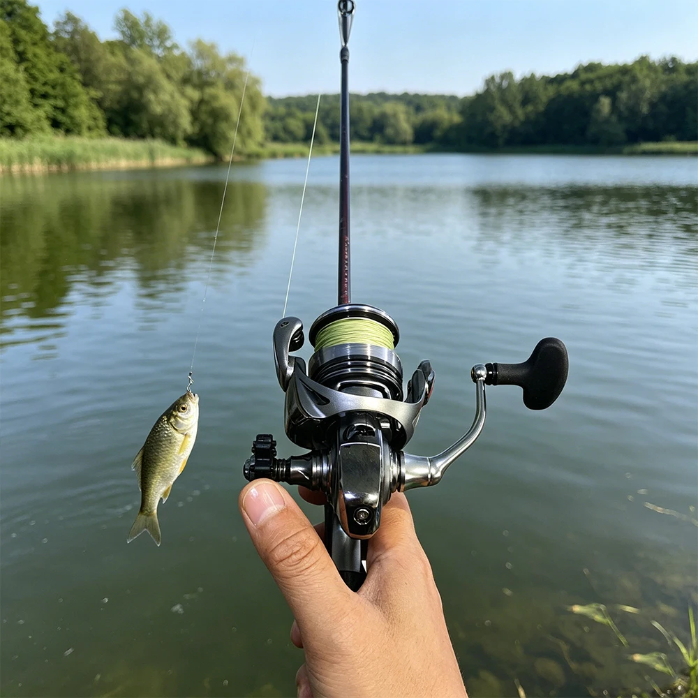 Carrete de pesca con manivela de una sola mano y soporte - imagen 4