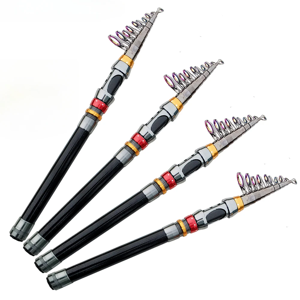 Combo de caña de pescar telescópica de carbono y carrete giratorio, varillas de mar de viaje cortas, Combo de pesca fundida, buena elasticidad, fuerte, 1,8-3,6 m - imagen 2