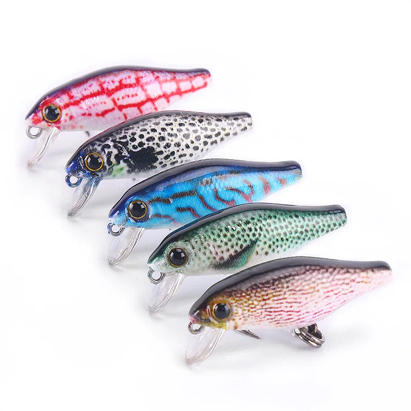 Señuelo de pesca con estampado 3D, pintura de pececillo, tablero de buceo corto de hundimiento lento, señuelos artificiales, bolas ruidosas, lote de 5 piezas en oferta