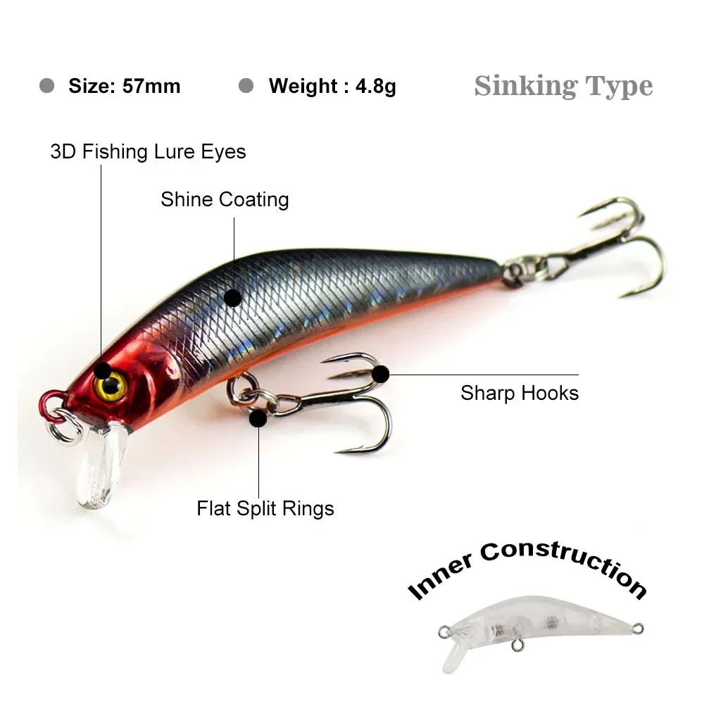 Countbass 57mm 4,8g Señuelos de pesca Minnow cebos duros tipo de pez de agua dulce tipo hundimiento