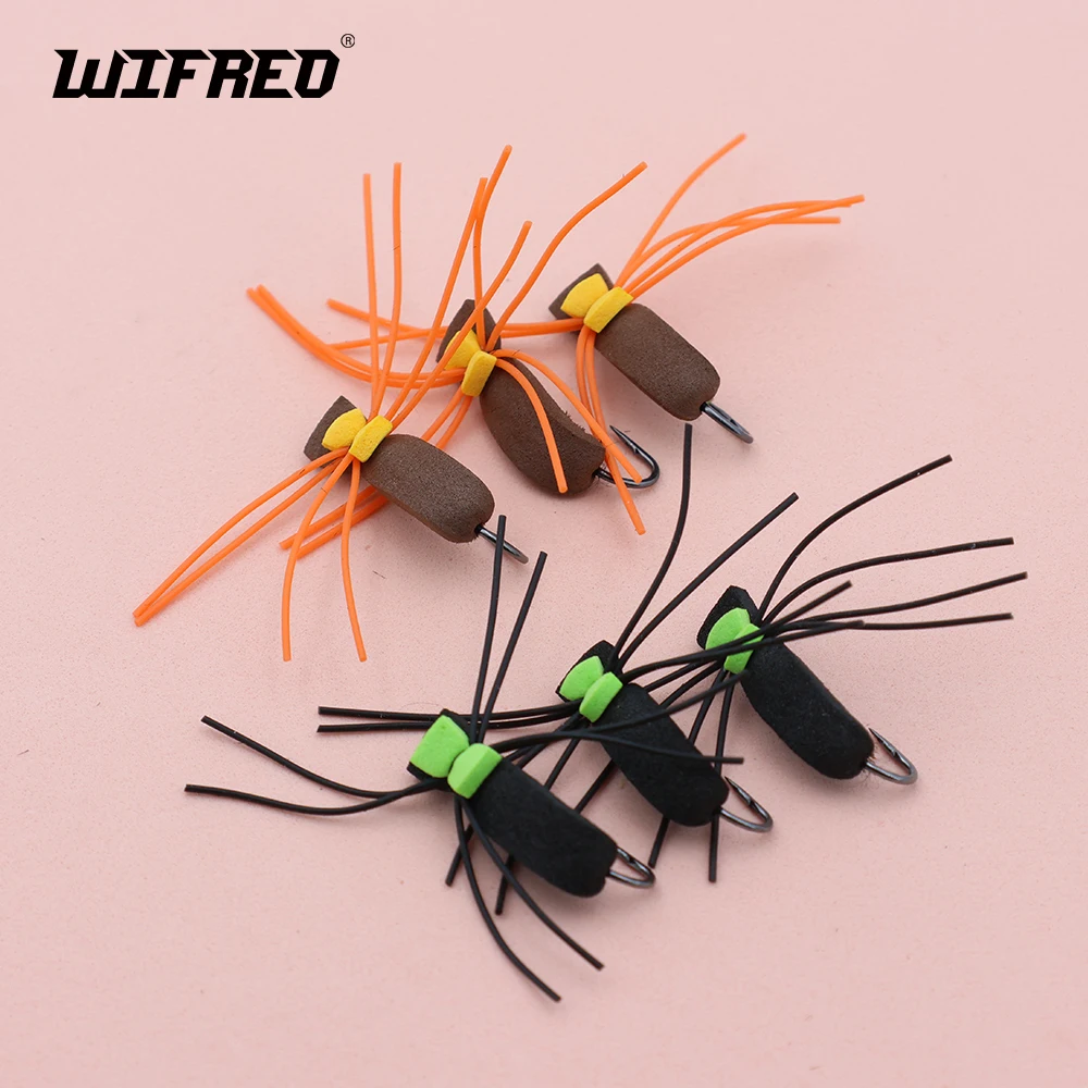 6 piezas # Señuelo de pesca con mosca con indicador de escarabajo de espuma, 10 anzuelos, moscas secas terrestres negras y naranjas para pesca de trucha, pez amarillo, lubina y carpa