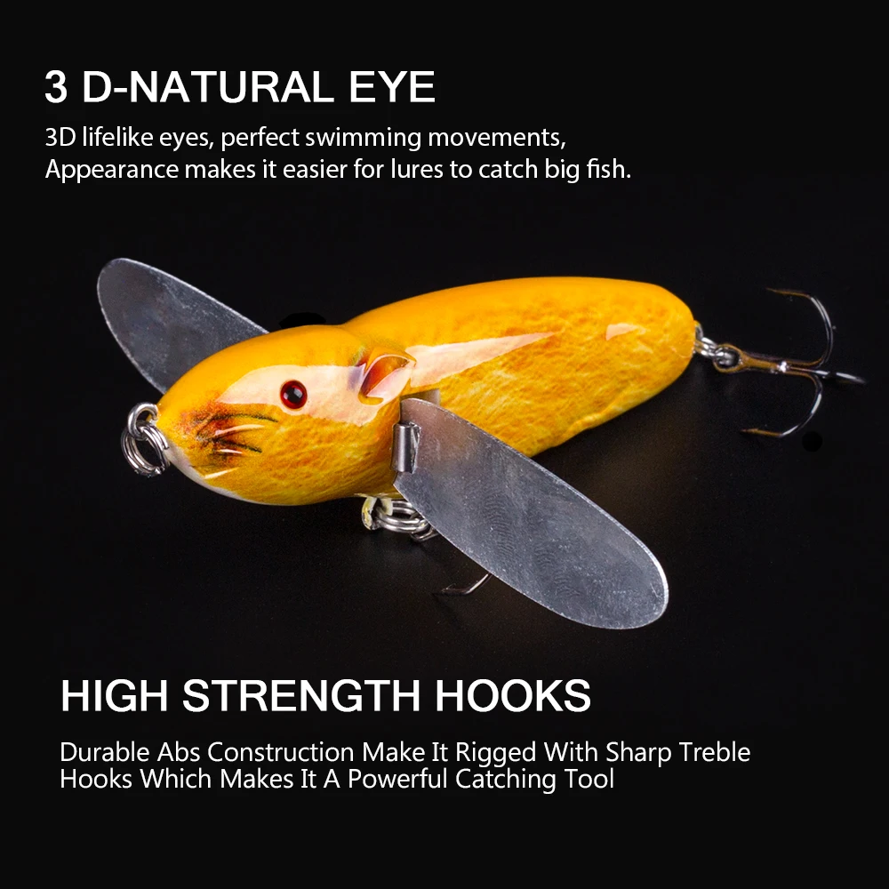 Hanlin-Juego de 5 piezas, cebo de rata, 8cm, 14g, señuelo Topwater, alas de hoja de Metal, cuerpo duro, Wobblers, Señuelos de Pesca de ratón, Minnow, aparejos de señuelo - imagen 4