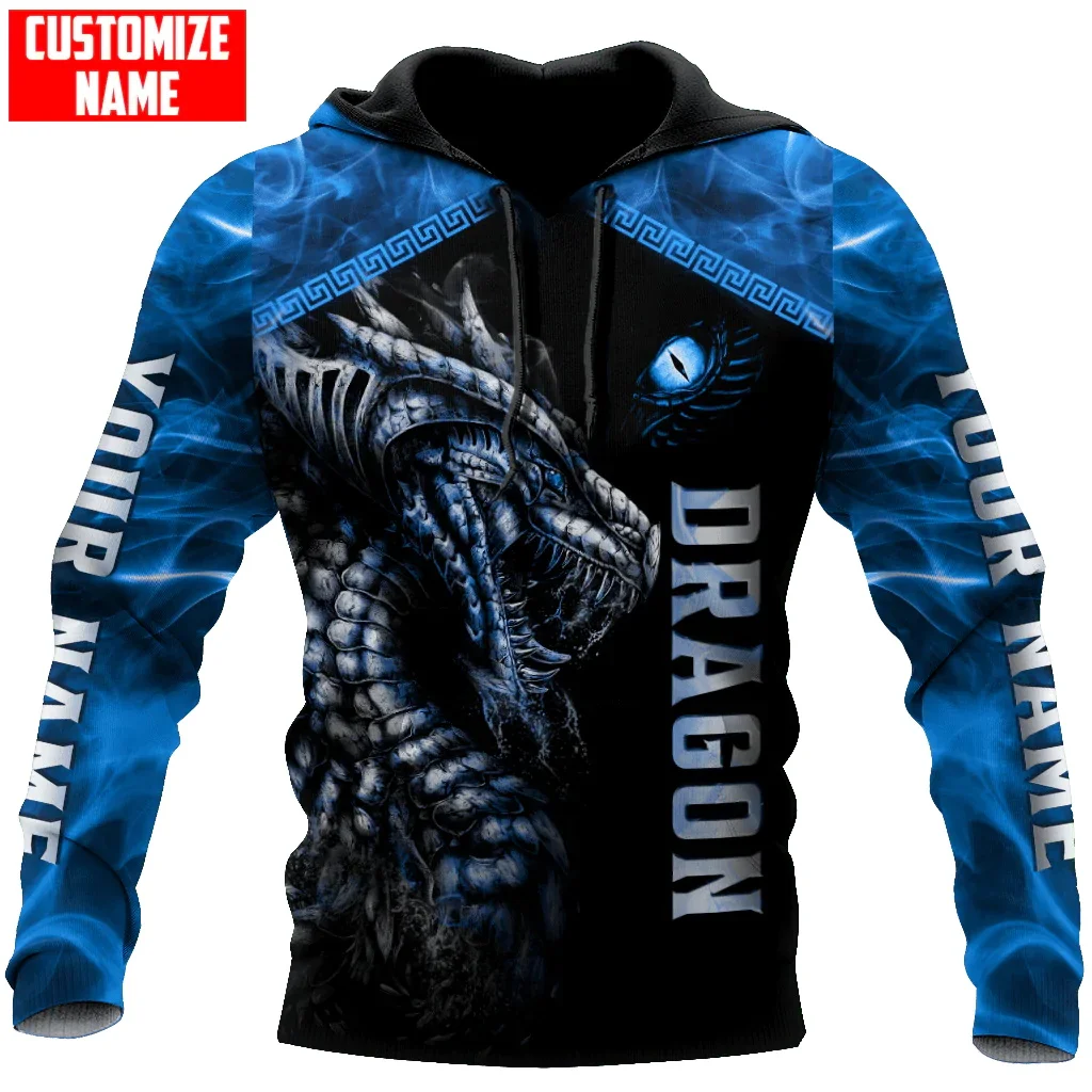 Sudadera con capucha para hombre con estampado 3D de tatuaje de dragones azules, sudadera con capucha Unisex con cremallera, chándales informales KJ991