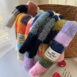 Bufanda a rayas Y2K de moda, lana tejida con empalme de Color cálido, bufandas largas y estrechas con contraste, bufanda fina de salchicha para invierno