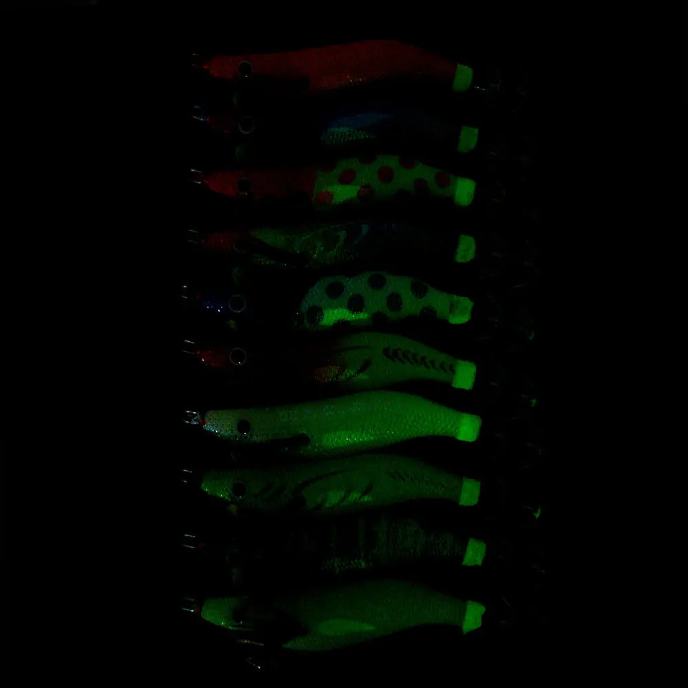 Anzuelo de camarón luminoso de 10 piezas, señuelo de pesca 2,2, 9,5 CM, 8,7G, cebo de madera, plantilla de calamar, cebo duro, aparejos de pesca de pulpo y sepia - imagen 3