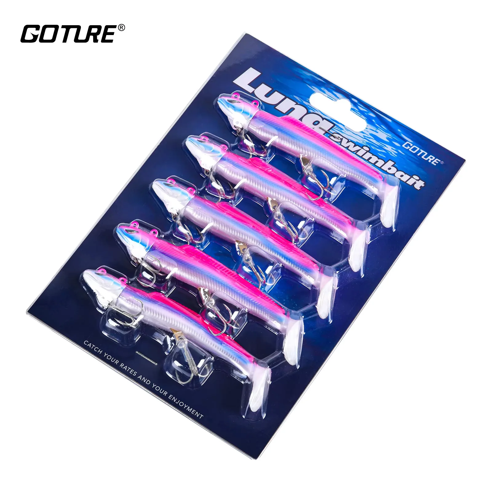 Goture Luna 5 unids/lote señuelo de pesca Swimbait Jig Head cola de goma señuelo suave Searchbait 18g 21g 28g cebo de silicona aparejos de pesca