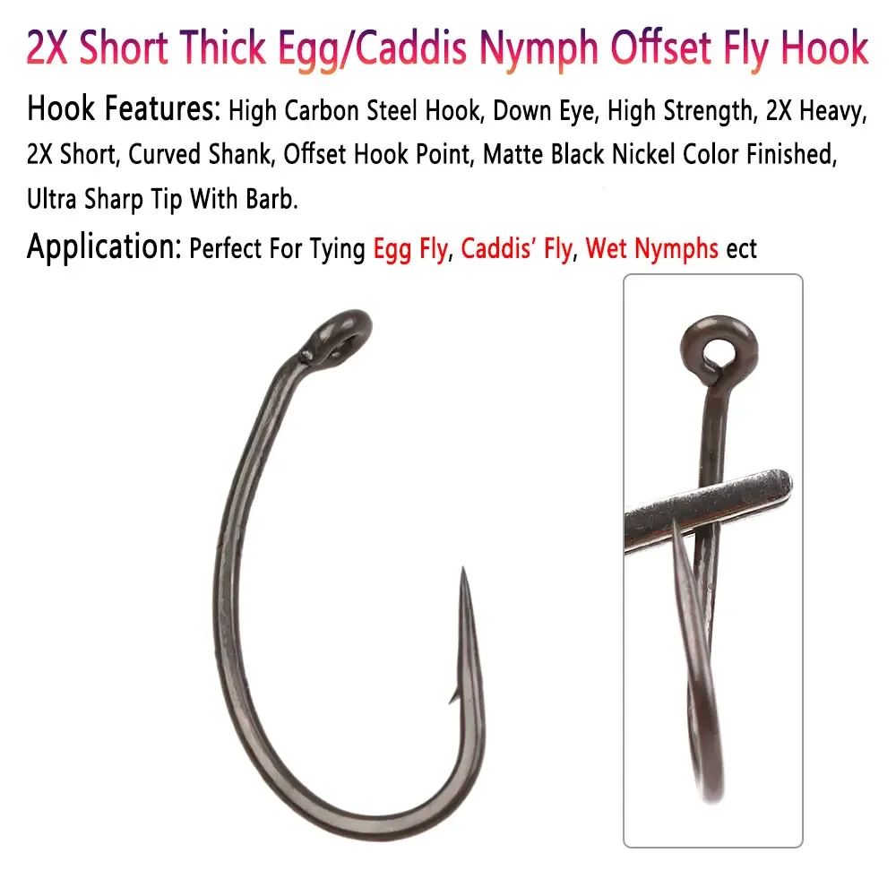 20 piezas C068AP de acero rico en carbono con púas 2X corto 2X huevo pesado/Caddis Ninfa Offset mosca atado gancho para atar huevos mosca Ninfa Caddisfly - imagen 2
