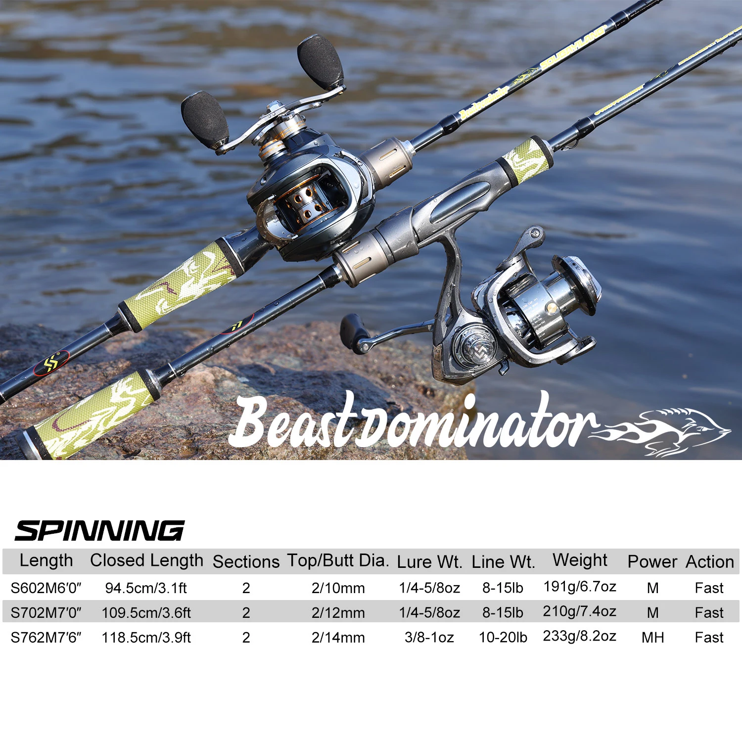 Sougayilang-caña de pescar giratoria de 2 secciones, señuelo giratorio de 180-210cm, pesca de agua dulce de trucha de lubina súper ligera y sensible - imagen 3