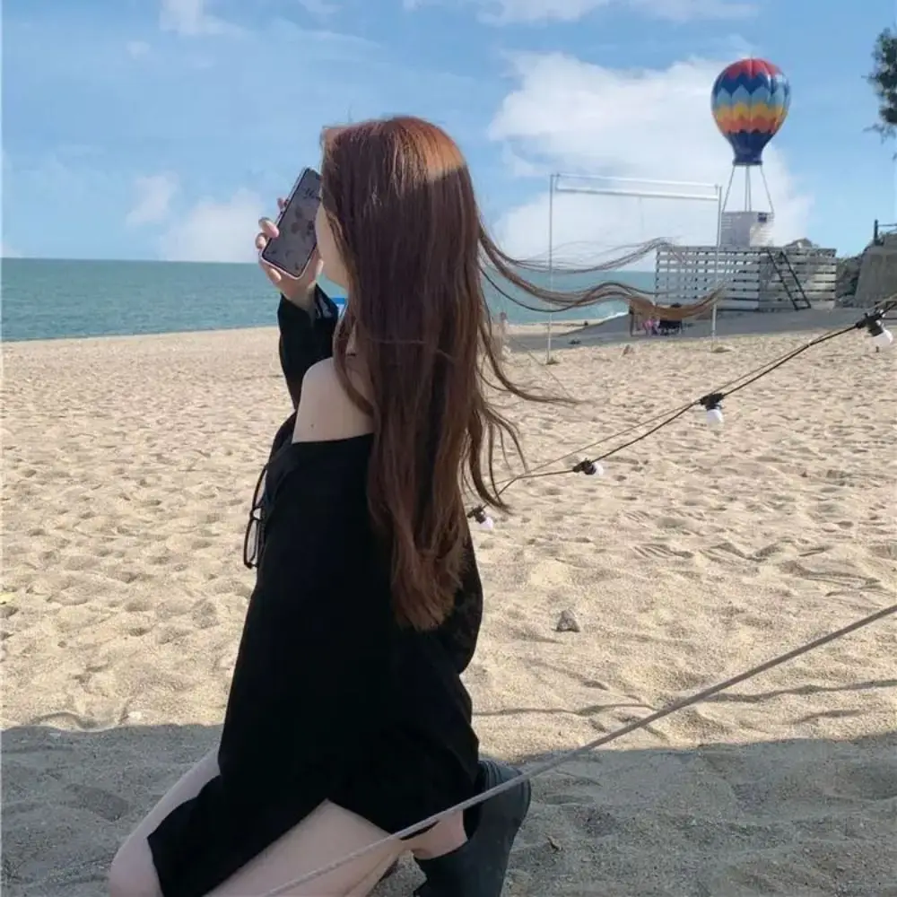 Bikini cubrir camisetas sueltas transparentes ropa de playa de verano camisas de fondo lisas lavables ligeras - imagen 5