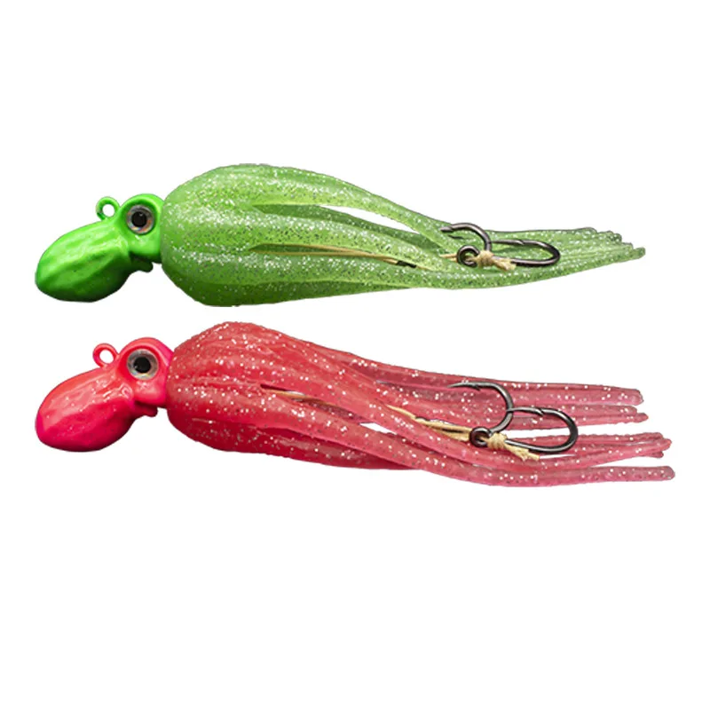 Señuelo de pesca de 100g-50g, faldas de pulpo de plástico suave, señuelo de calamar luminoso con ganchos para Mahi Marlin, atún, malta, Wahoo Bass - imagen 3