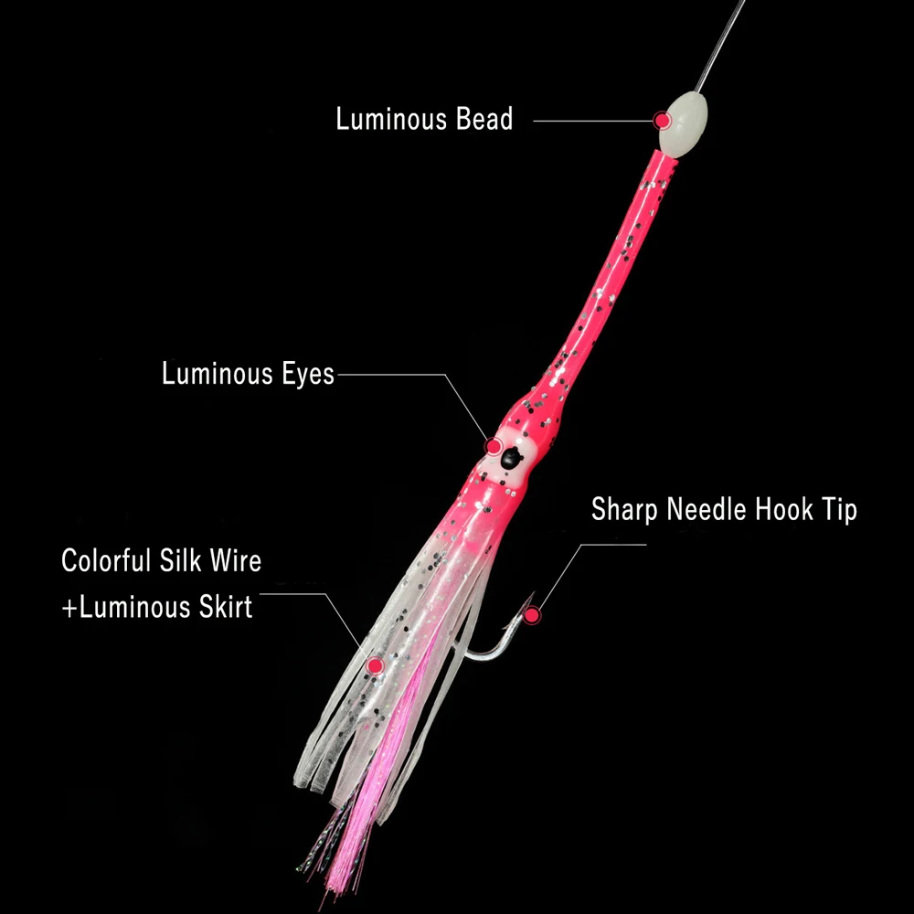 Cebos blandos para pesca en agua salada, cebos Sabiki de anguila con peces pequeños blancos, cuerda de camarón, aparejos Sabiki, 1/0 #, 5 unidades por lote - imagen 4