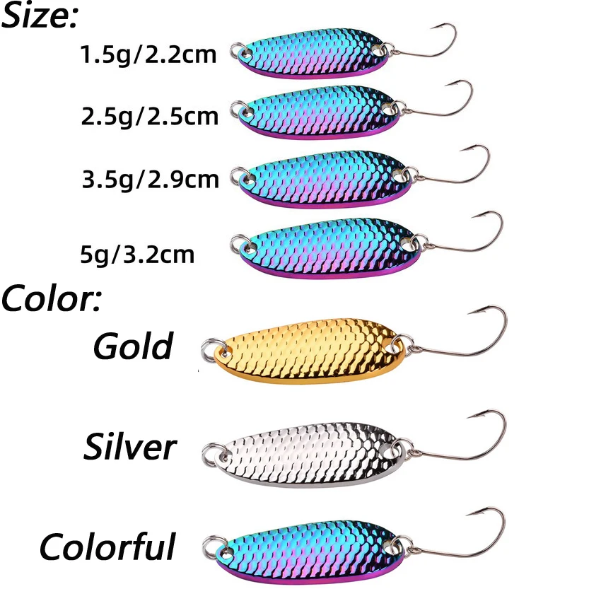 Señuelos de Metal de 10 piezas, cuchara Loong, escala 1,5g/2,5g/3,5g/5g con un solo gancho, 22-32mm, Mini cuchara multicolor, aparejos de Pesca - imagen 2