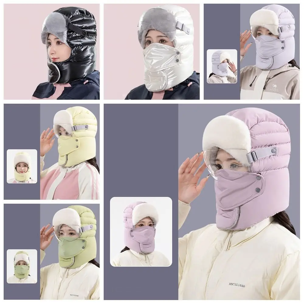 3 unids/set ruso Ushanka sombreros de felpa de invierno con gafas capucha ciclismo gorra a prueba de viento gorros de nieve engrosamiento invierno cálido orejeras - imagen 2