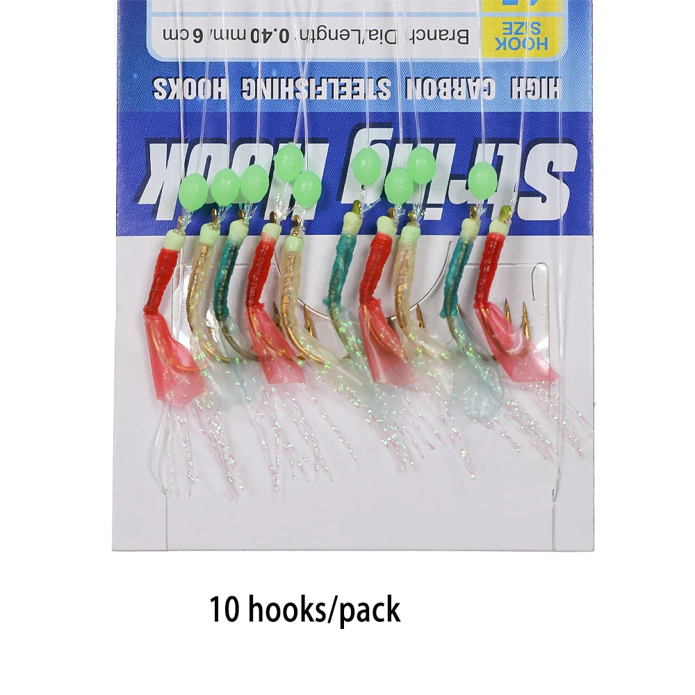 Lionriver Sabiki Rigs Señuelos de Pesca artificiales de agua salada, cuentas luminosas, cebo de mar, ganchos de cuerda de piel de pescado, oropel giratorio, SnapTackle - imagen 5