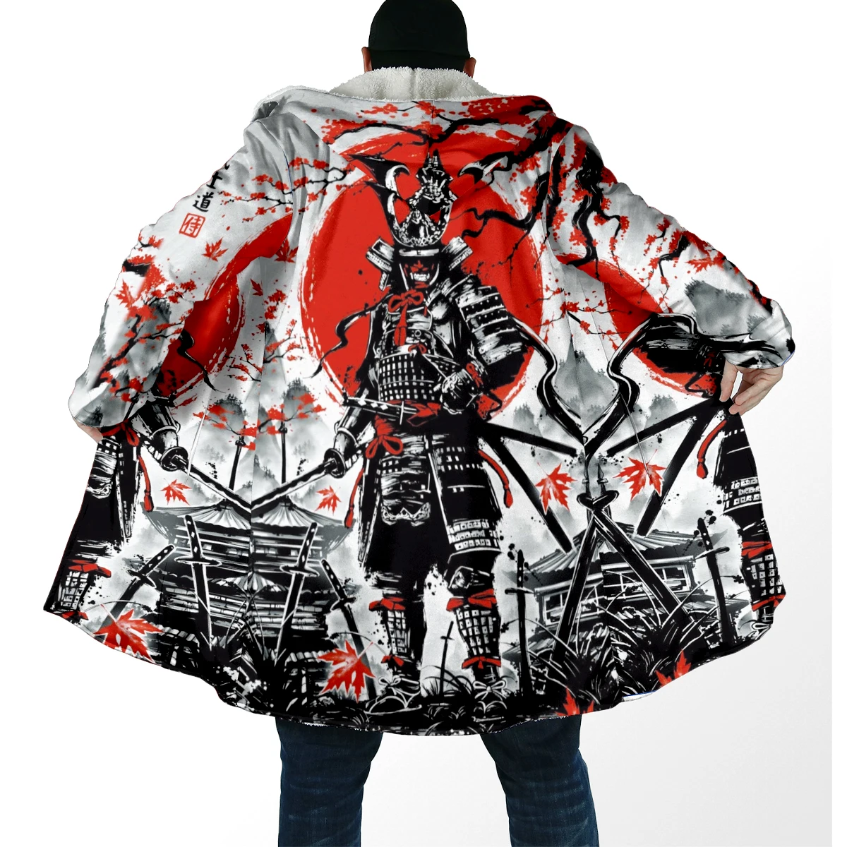 2025 moda de invierno capa de hombre Samurai Oni máscara tatuaje 3D impreso grueso polar con capucha capa Unisex Casual capa cálida DP85 - imagen 2