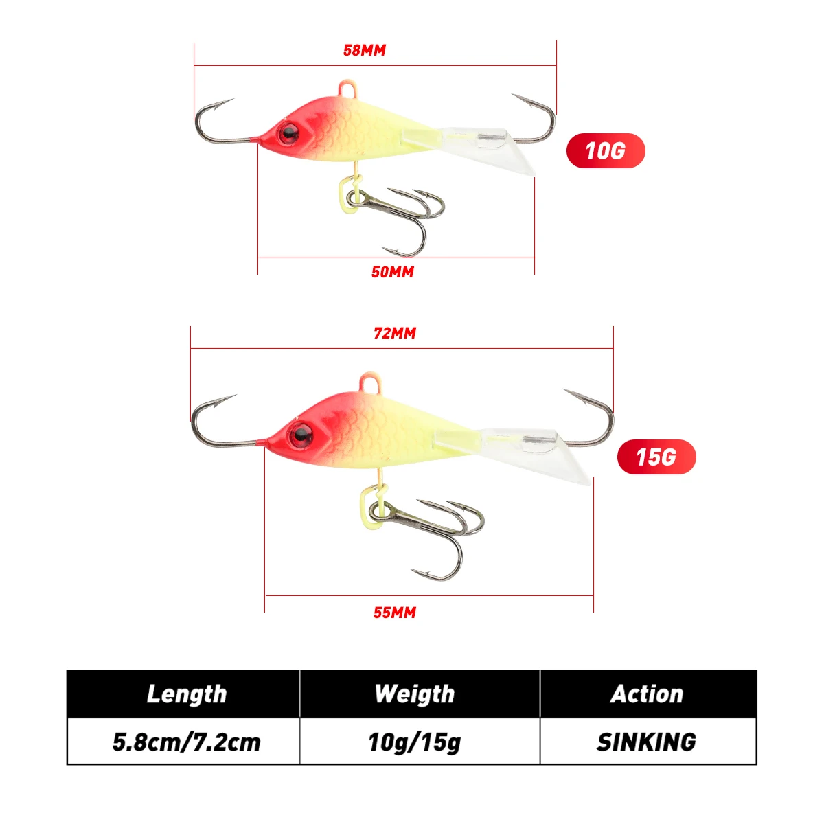 Plantilla de hielo, señuelo de pesca de invierno, 10g, 15g, equilibrador, cebo Artificial duro con anzuelos luminosos para perca, Lucio, cebo de pesca de invierno - imagen 2