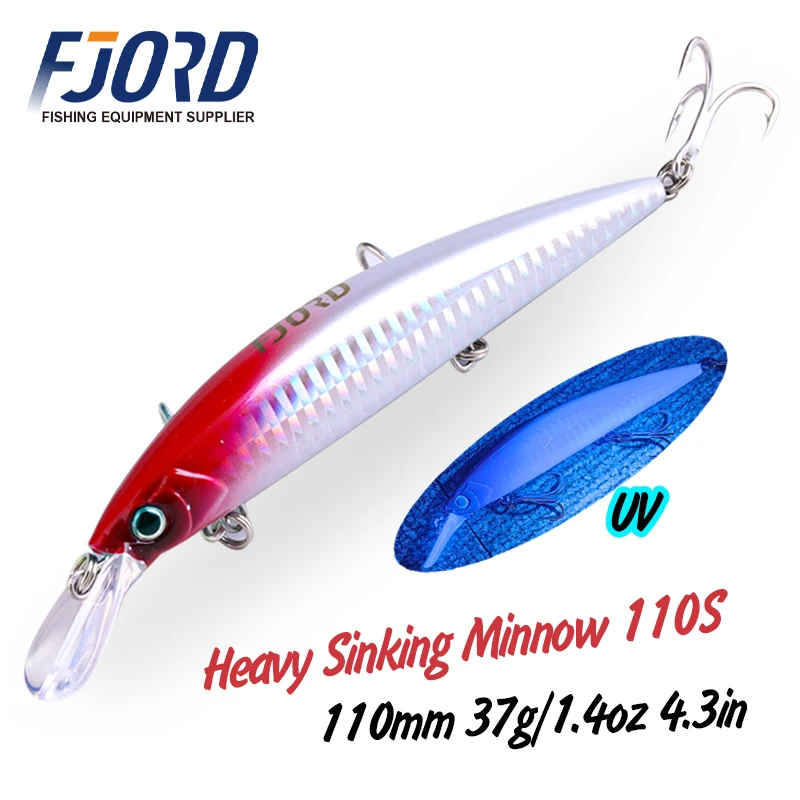 FJORD 110mm 37g pececillo de hundimiento pesado efecto UV de fundición larga láser cebo Artificial duro señuelo de pesca profesional de agua de mar