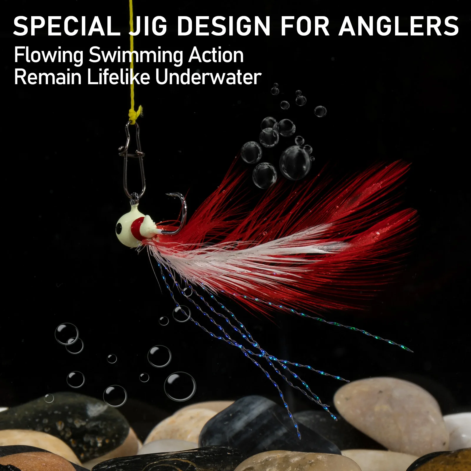 Anzuelo jig head con cabeza redonda y plumas para swimbait - imagen 2
