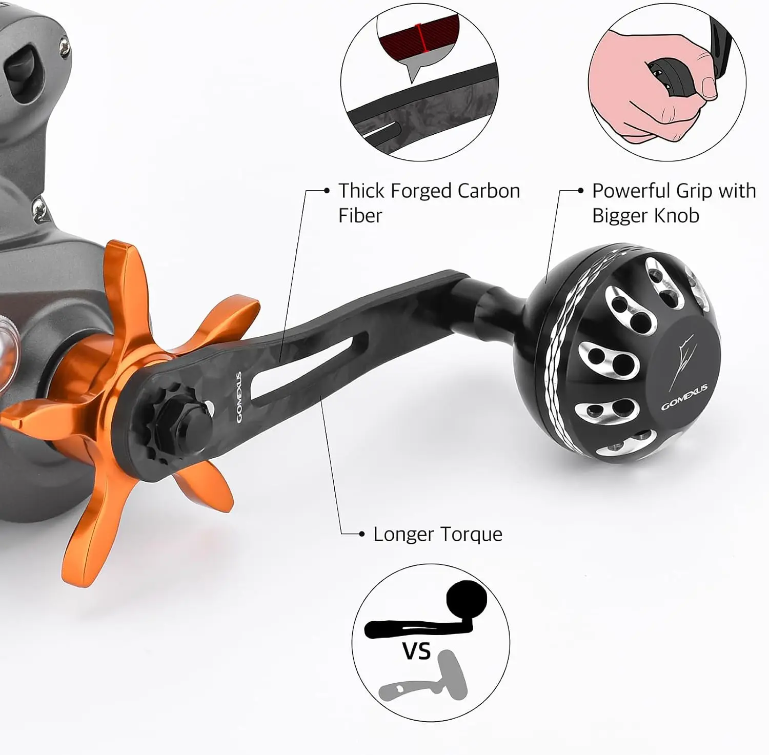 Mango de alimentación GOMEXUS Compatible con Okuma, mango de carrete de pesca de agua fría Linecounter, carbono forjado de 85mm - imagen 5