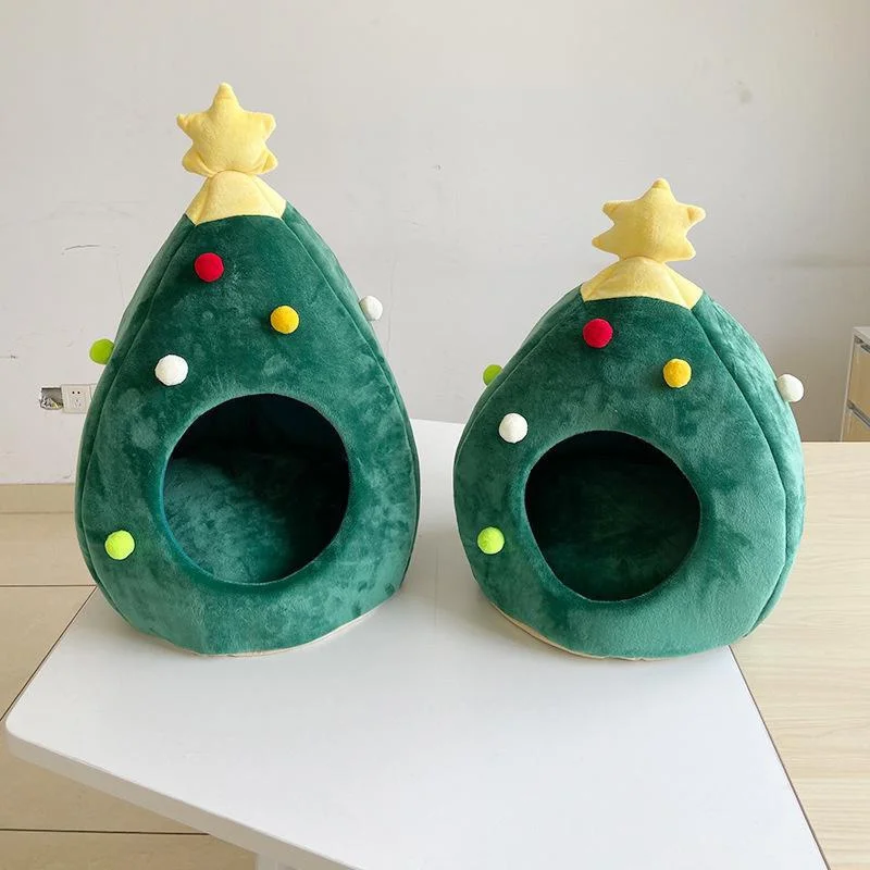 Casa árbol de Navidad para gatos – Refugio cálido con cama de invierno - imagen 2