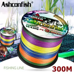 Ashconfish-sedal de pesca trenzado PE, 4 hebras, 300M, 2-100LB, multifilamento, hilo pescar japonés, carpa suave, líneas trenzadas