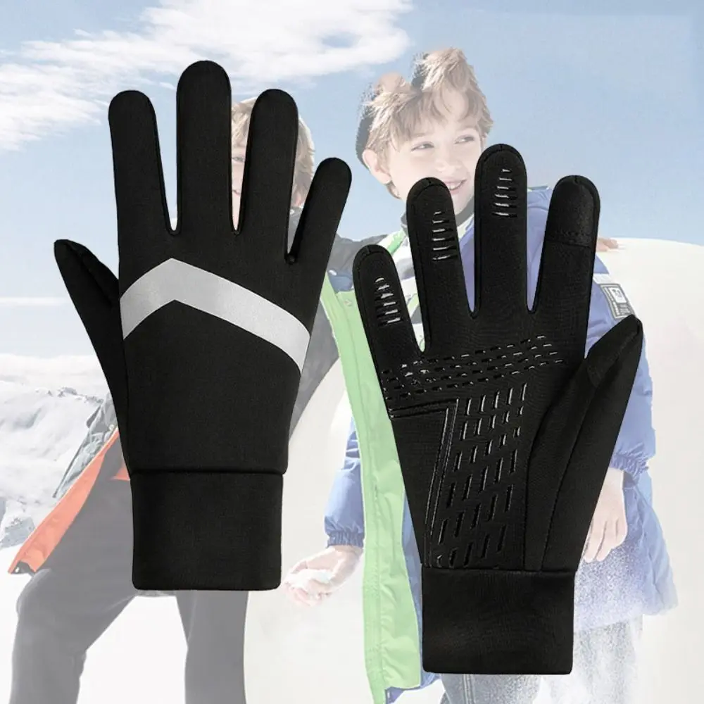 Guantes de ciclismo cálidos antideslizantes para niños, manoplas deportivas reflectantes con pantalla táctil, a prueba de alas frías, dedo completo - imagen 4