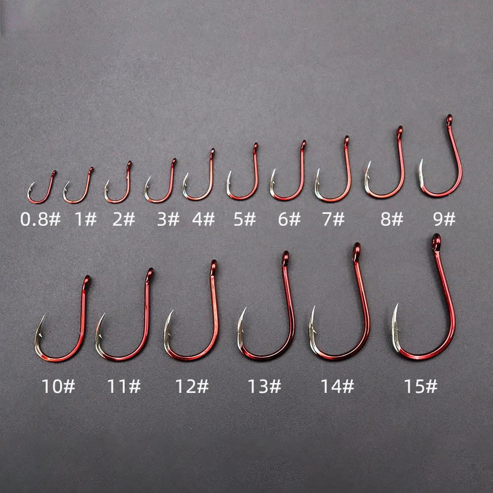 ZYZ 8-35 unids/bolsa anzuelos de pesca rojos 16 tamaños anzuelo Triangular afilado punta de púas gancho CHINU círculo anzuelos de pesca aparejos - imagen 5
