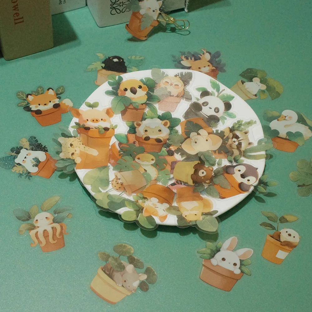 Lindas pegatinas de animales en macetas para decoración creativa