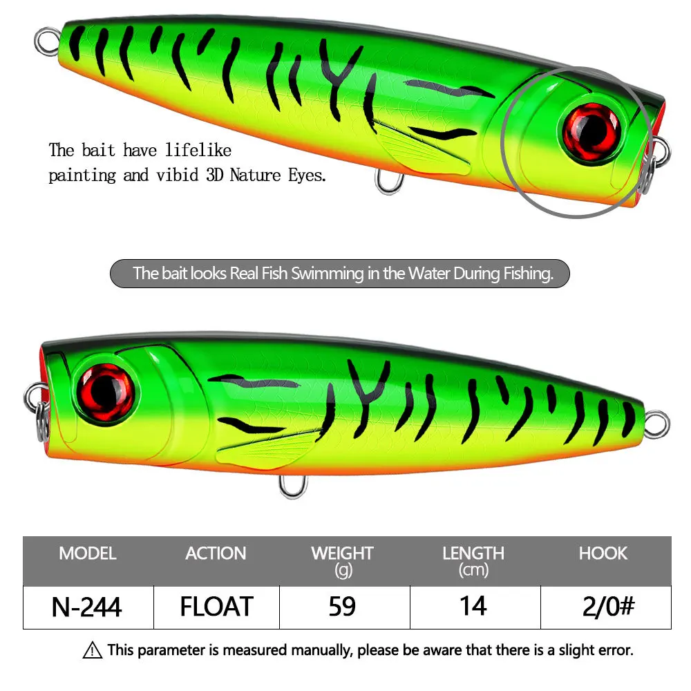 Señuelos de pesca Popper Topwater de 140mm y 59g, superficie de agua salada, Wobblers Twitch para Lucio Swimbait, cebo duro Artificial de fundición larga - imagen 3