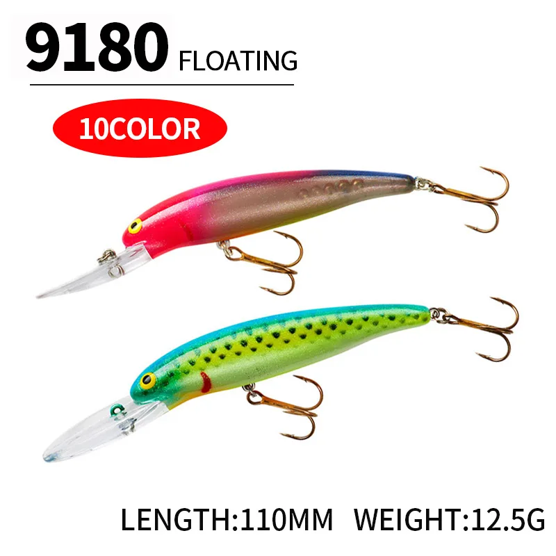 Luya Bait Mino cebo de pescado con placa de lengua larga, flotador de tiro largo de 110MM/12,5G, anzuelos dobles, pez negro de boca superior, pesca de lubina - imagen 3