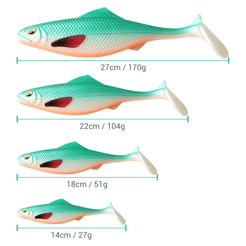Noeby Pro Shad Swimbait-señuelo suave, 14cm, 27g, 18cm, 51g, 22cm, 104g, 27cm, 170g, Wobblers de silicona que se hunden, Lucio, gran juego - imagen 4