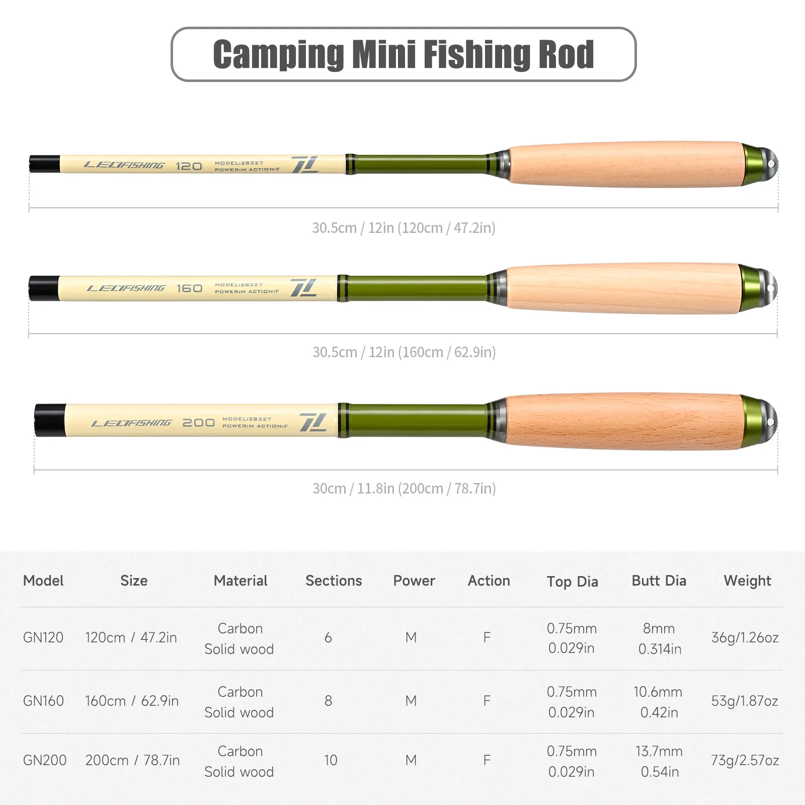 Caña de pescar de 1,2 M, 1,6 M, 2,0 M, sección ultracorta, contracción, súper ligera y súper dura, caña de pescar de carbono, Mini caña de bolsillo - imagen 2