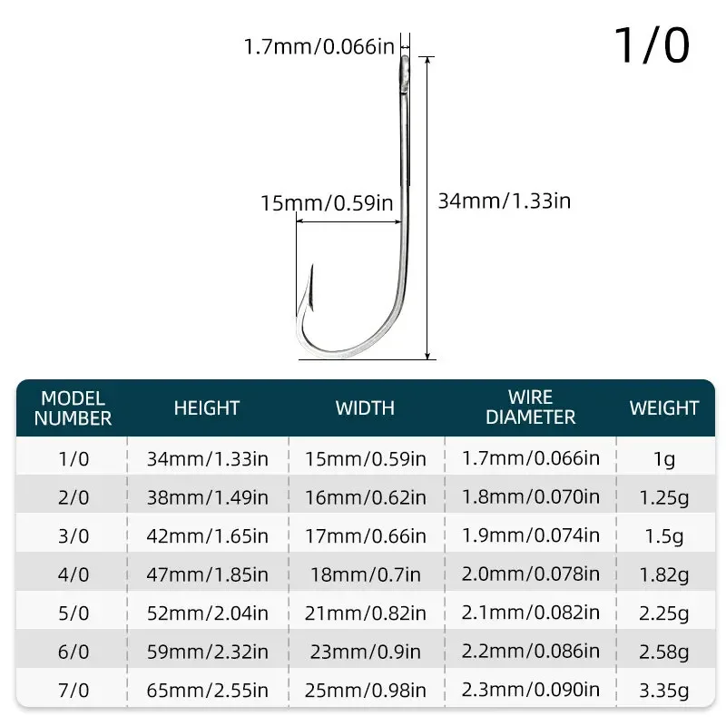 40 uds/70 Uds caja de anzuelo de pesca de agua salada de acero inoxidable 34007 gancho de vástago largo accesorios de pesca 1/0-7/0 - imagen 5