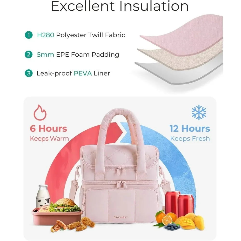 Bolsa de almuerzo de doble cubierta de alta calidad, fiambrera duradera aislada, reutilizable, a prueba de fugas, para exteriores - imagen 4