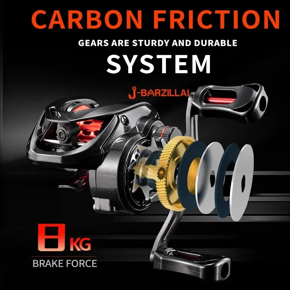 Carrete de Baitcasting J-BARZILLAI PL, carretes de pesca de agua dulce y salada, arrastre máximo de 8KG, carrete ligero para Surf, carretes Baitcaster - imagen 4