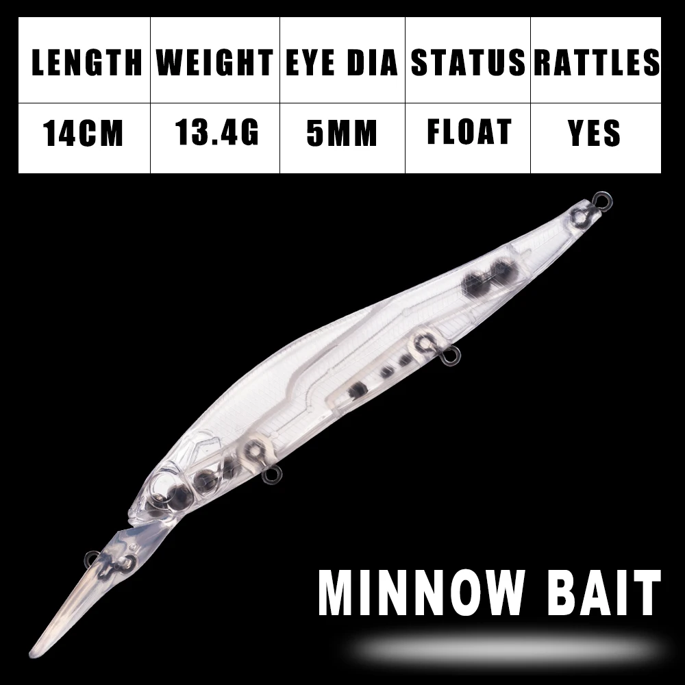 Señuelo flotante tipo minnow duro sin pintar con sonajeros Dr.Holife - imagen 2