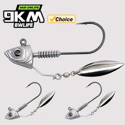 9KM 6 piezas Anzuelos de pesca Swimbait con cabezas de jig Underspin y cuchilla giratoria, señuelo y jig para pesca de lubina en agua dulce y salada