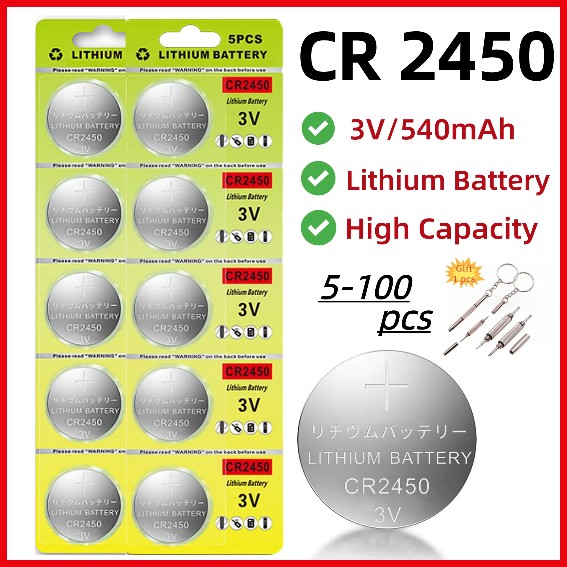 Pila CR2450 Litio 3V – Batería de botón moneda para electrónica