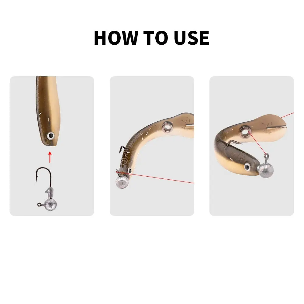 Señuelo suave de 5 piezas, cebo Artificial de Loach de hundimiento lento de 6g y 10cm, Wobbler de natación, Wobblers de Ojos de pez 3D para lubina - imagen 4