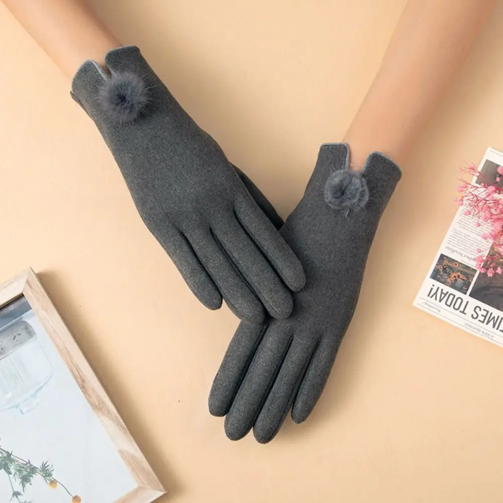 Guantes de invierno de terciopelo de conejo de imitación para mujer, guantes cálidos a prueba de viento para pantalla táctil, guantes de dedo completo a prueba de frío para otoño e invierno - imagen 3