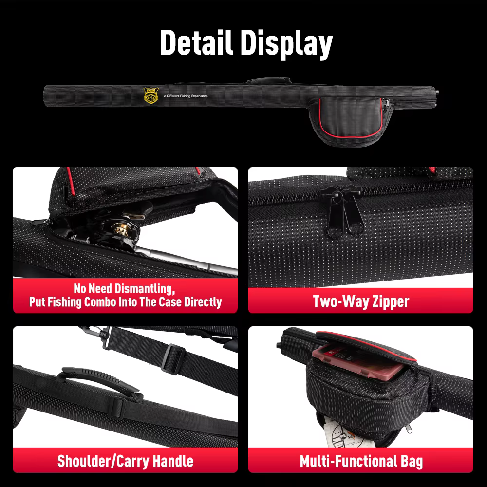 Kingdom-funda portátil para caña de pescar, bolsa portadora de carrete de caña de pescar de gran capacidad, carcasa dura, aparejos de caña multiusos, 125/135/145cm - imagen 5