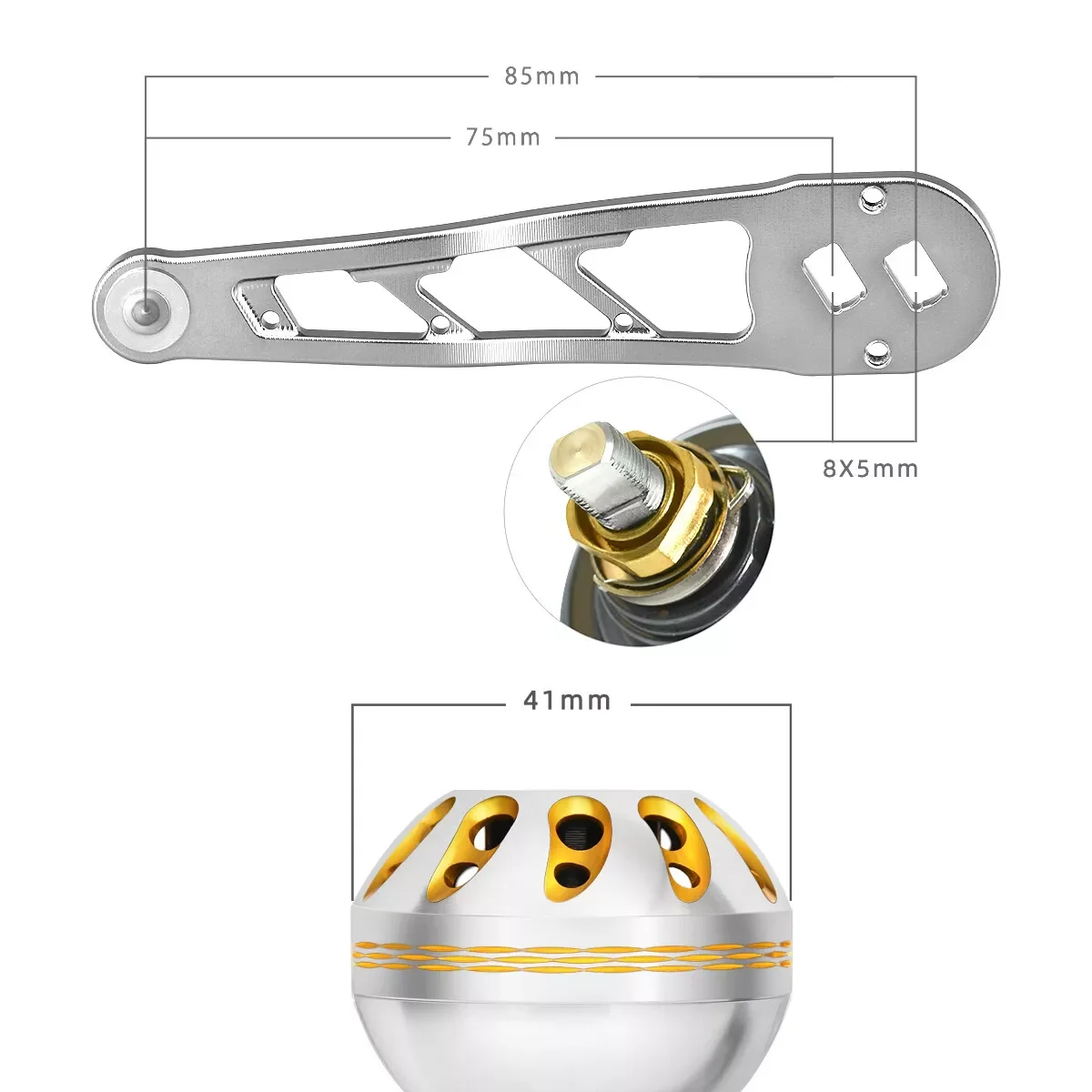 GOMEXUS Power Handle 8x5mm para Shimano Tranx 300 400 Daiwa Lexa Coastal Reel 75mm Color plata dorado - imagen 5